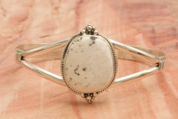 Genuine White Buffalo Turquoise Sterling Silver Bracelet